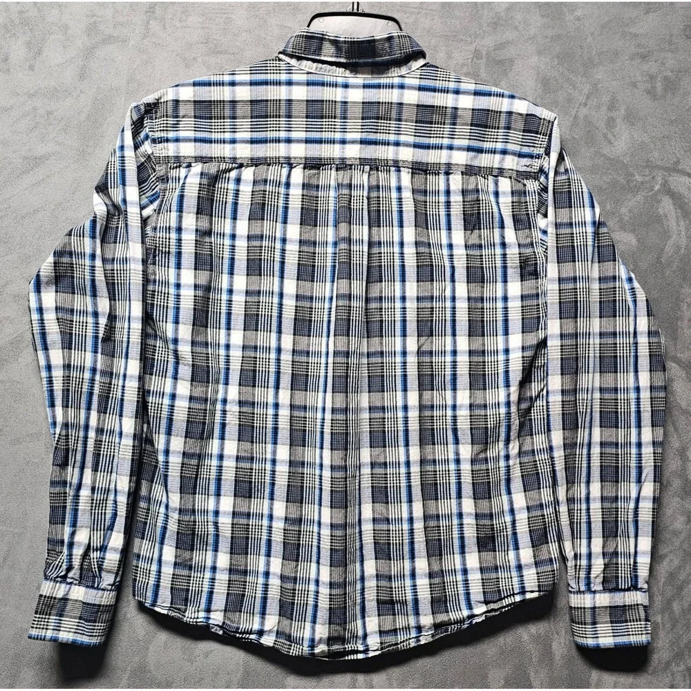 Cinch Boys XL 14 Blue Black Plaid Long Sleeve Western Button Down Shirt